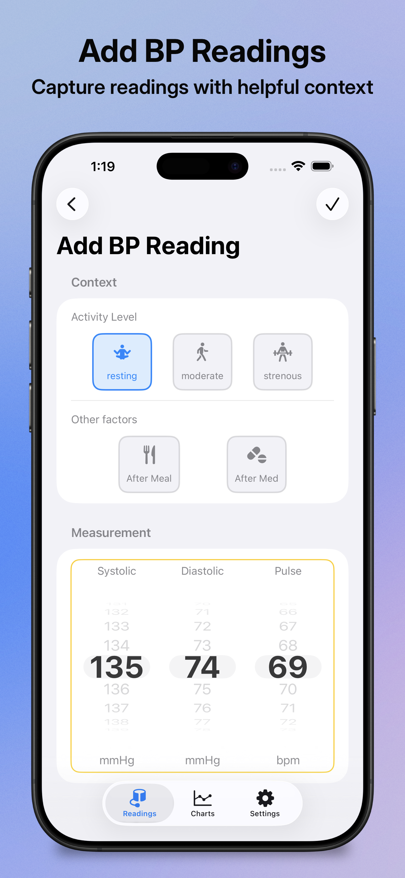 Add BP reading on iPhone